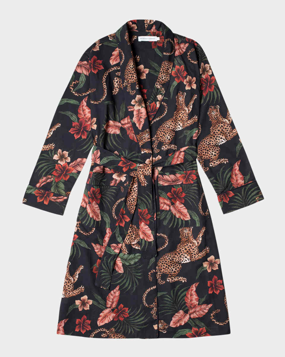 Animal-Print Piped Organic Cotton Rob